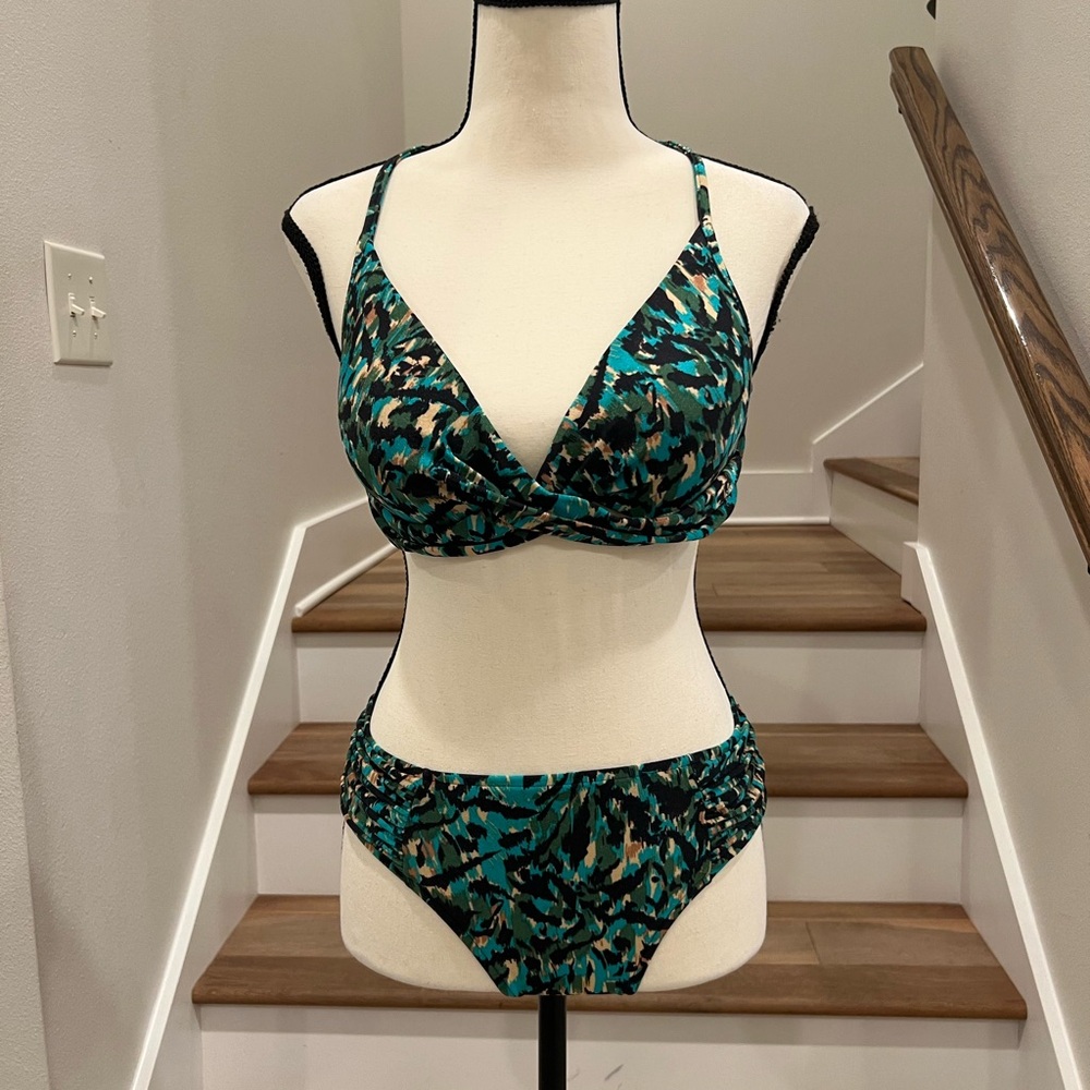 Teal and Black Patterned Bikini Set